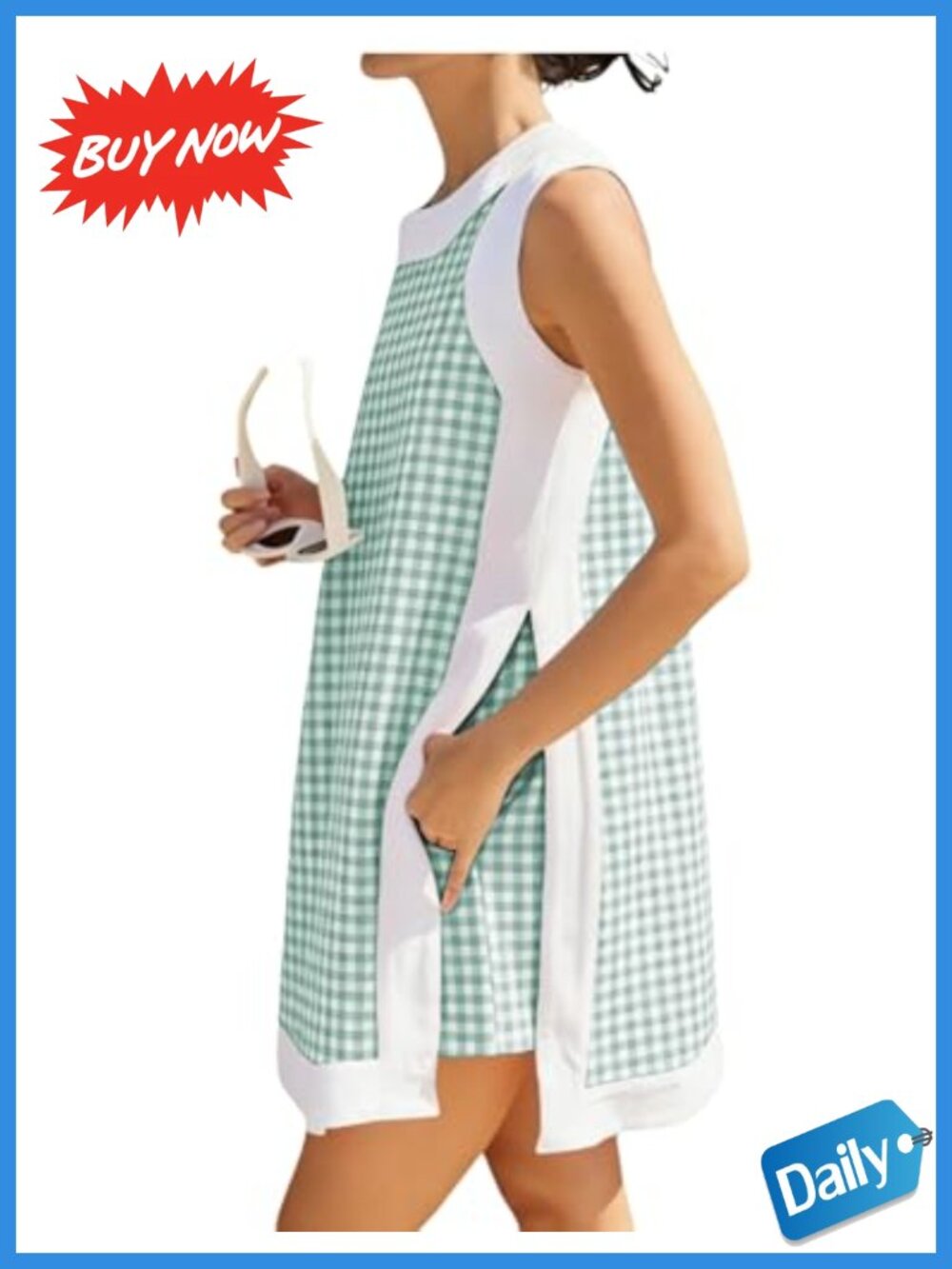 Women's 2 Piece Outfit Plaid Sleeveless Pullover & Shorts Set Cotton